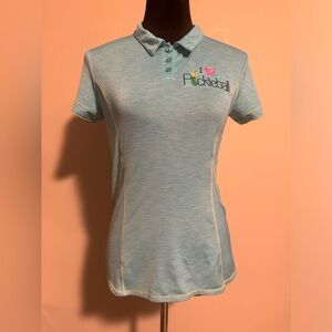 Preloved Lija Blue and Yellow I Heart Pickleball polo size small